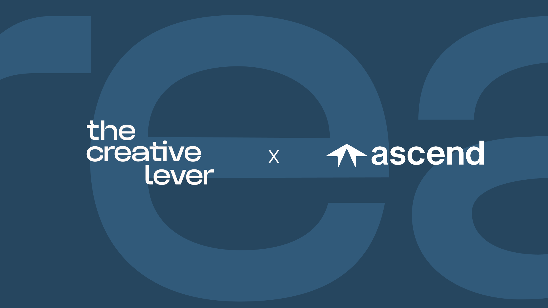 The Creative Lever x Ascend partnership lockup on a dark navy letterform background